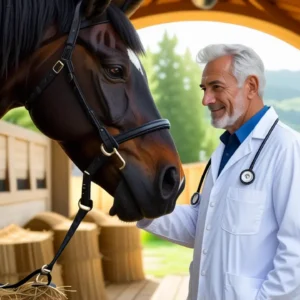 Un veterinario español examina una yegua