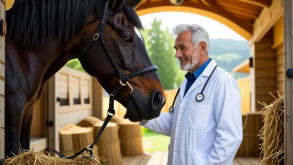Un veterinario español examina una yegua