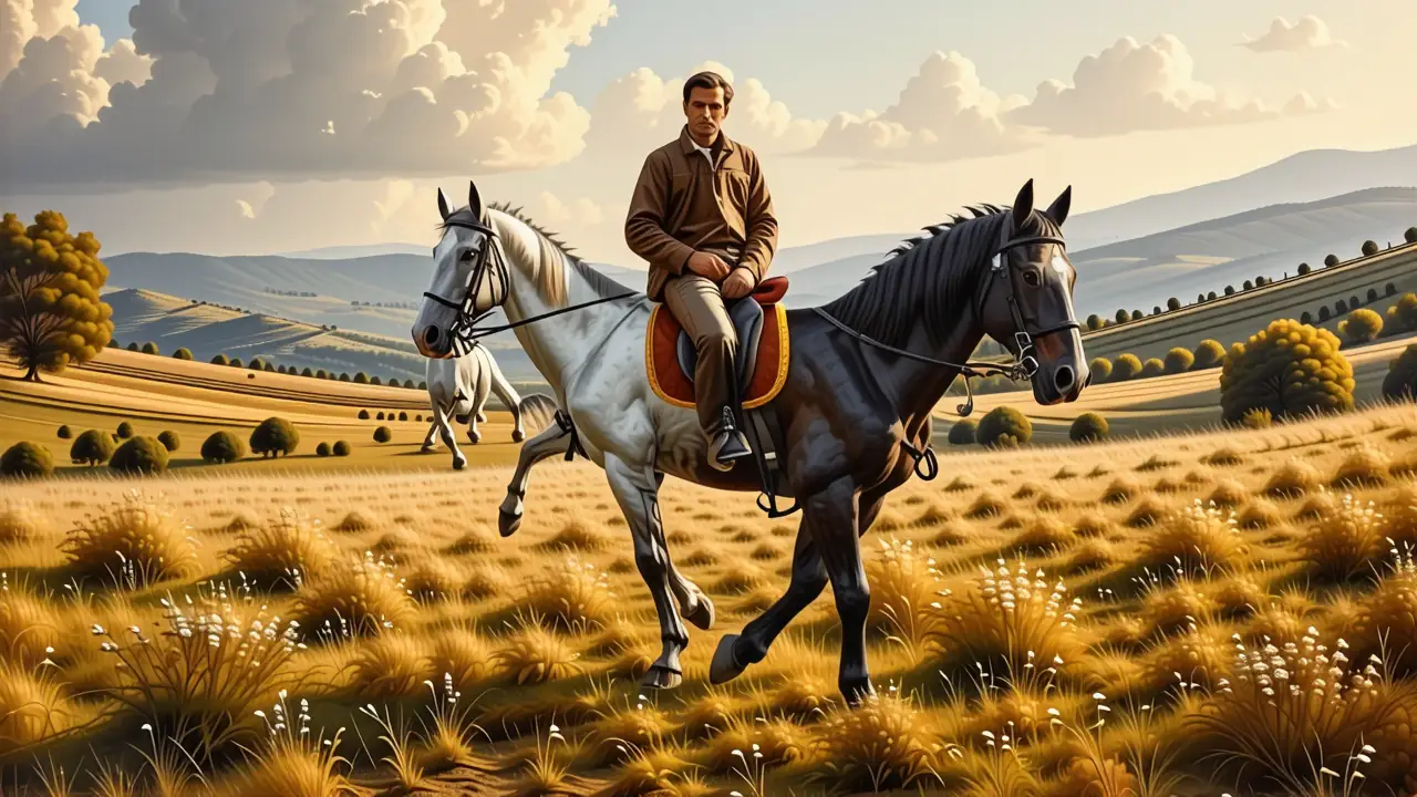 Un hombre español montando caballos majestuosos