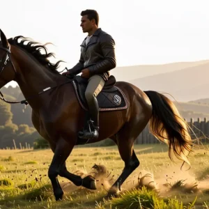 Un jinete español galopa en la tarde