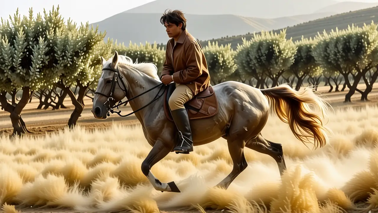 Un jinete andaluz galopa en paz