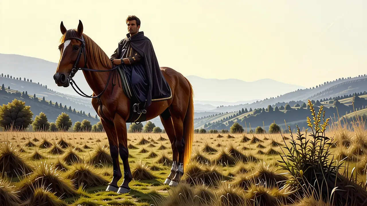 Un hombre español elegante monta su caballo