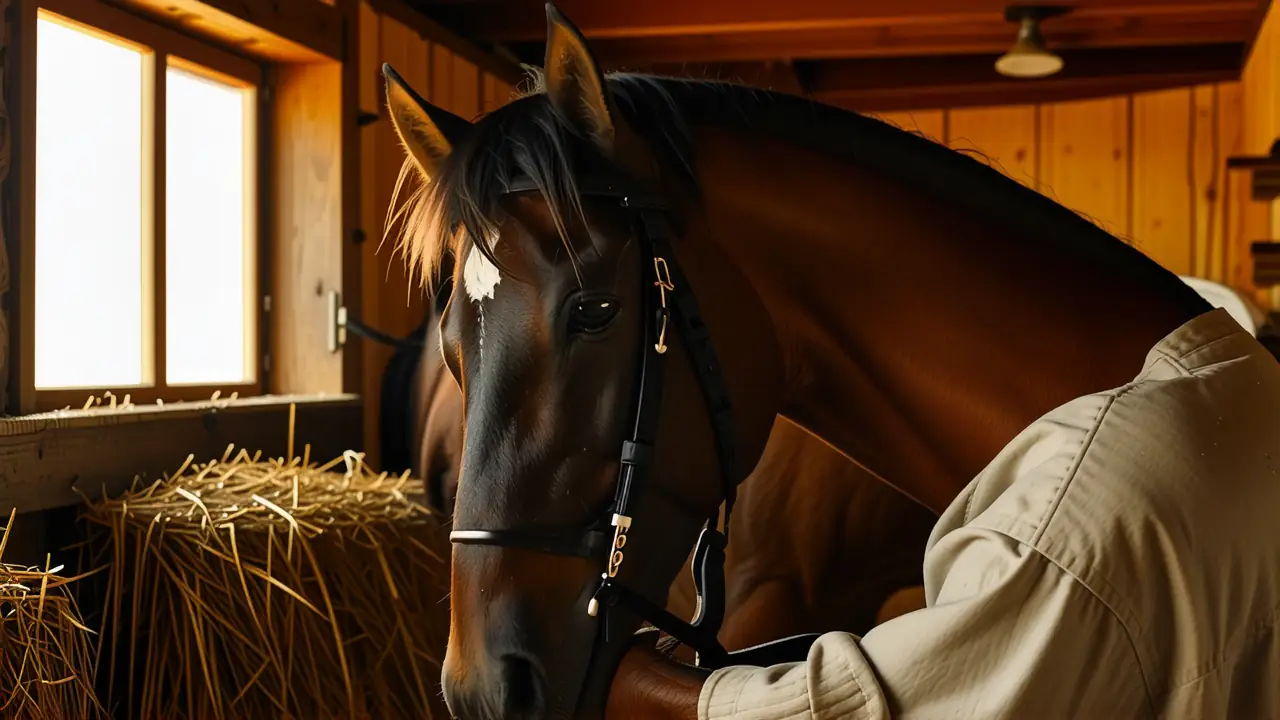 Un veterinario examina un caballo en rural España