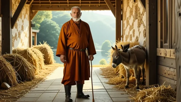 Un jinete español realista ilumina el establo