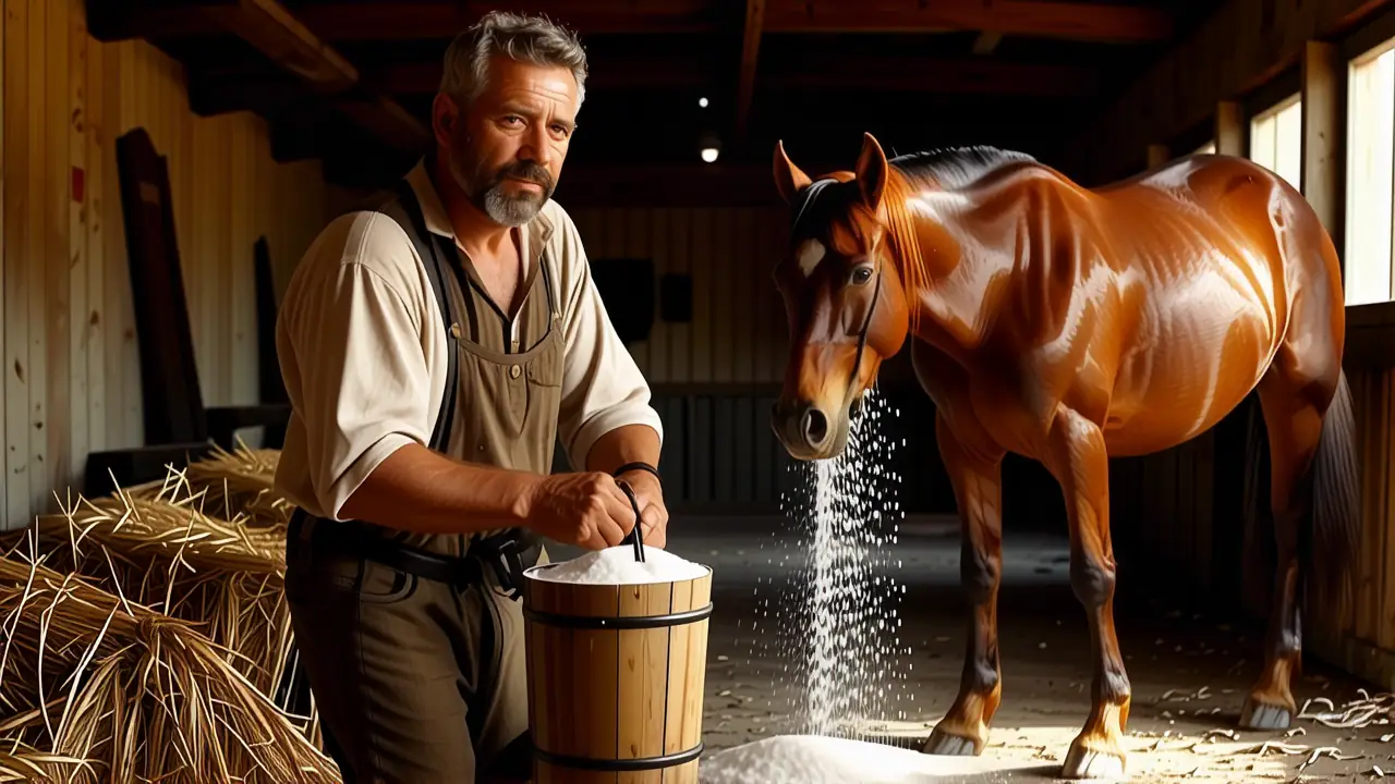 Un hombre español realista observa a su caballo