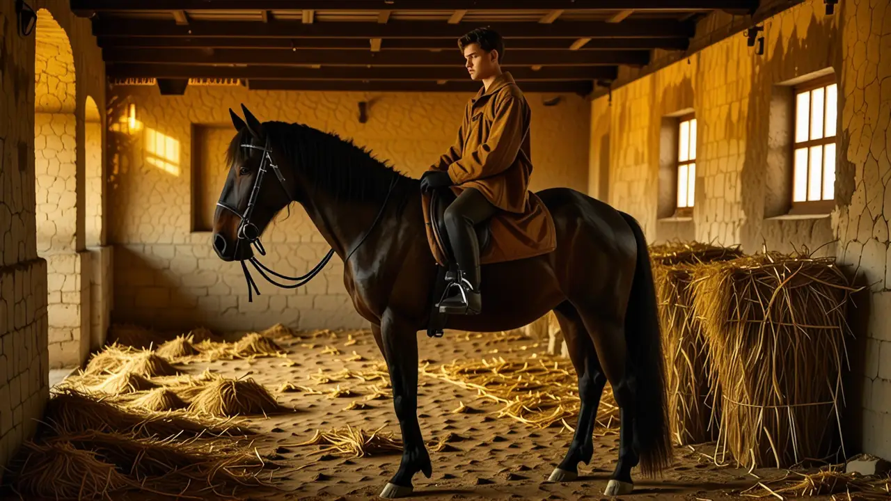 Un jinete español realista domina su caballo