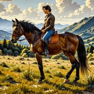 Un hombre español monta su caballo