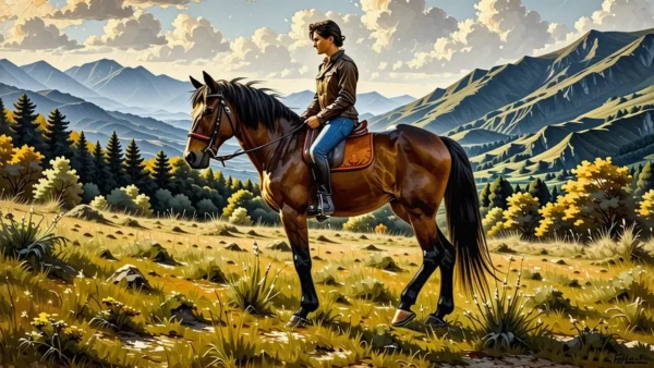 Un hombre español monta su caballo