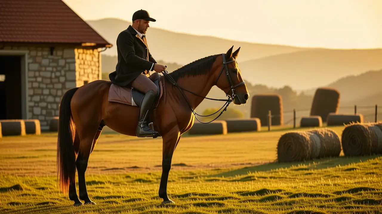 Un hombre español monta su caballo sereno