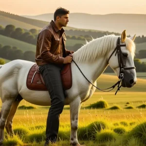 Un hombre español confiado monta su caballo