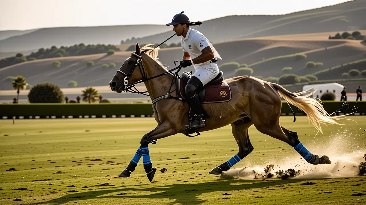 Un jinete español galopa en la tarde