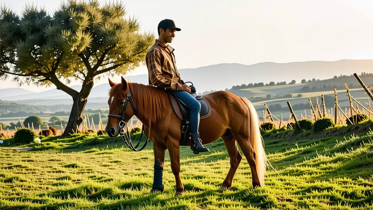 Un joven monta su pony en España
