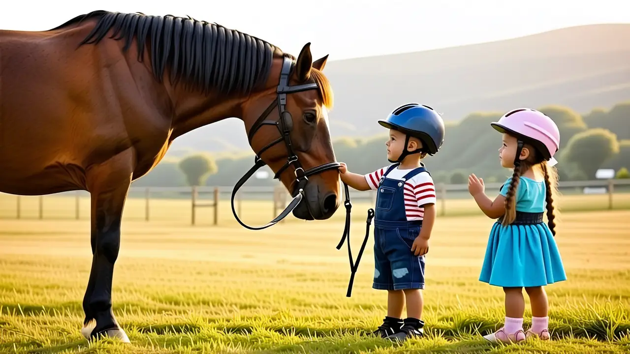 Un niño sonriente interactúa con un caballo