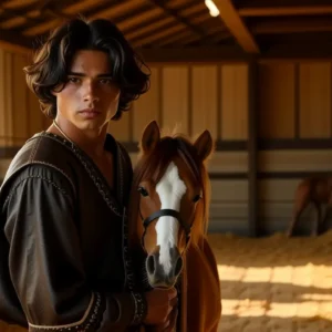 Un hombre español realista observa un potro