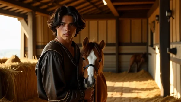 Un hombre español realista observa un potro