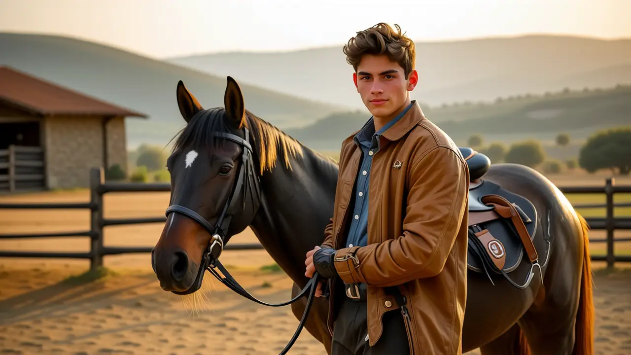 Un joven español guía su caballo sereno