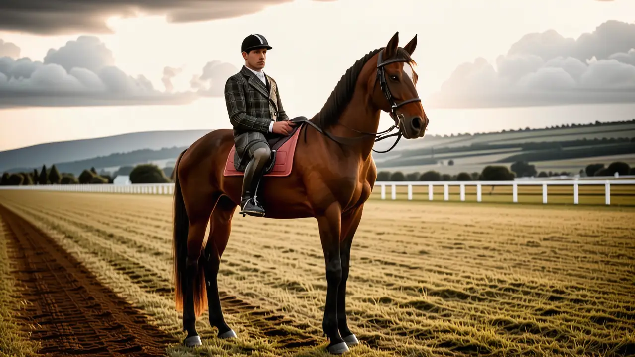 Un hombre decidido monta su caballo en la pradera