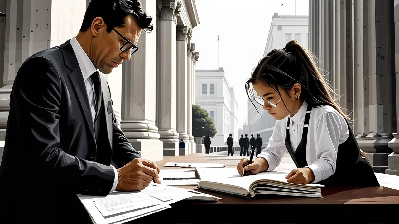 Un hombre serio observa datos en la justicia