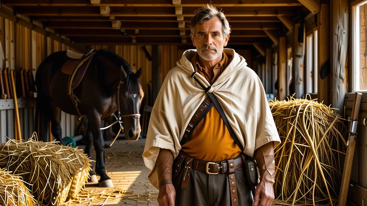 Un hombre anciano observa su caballo