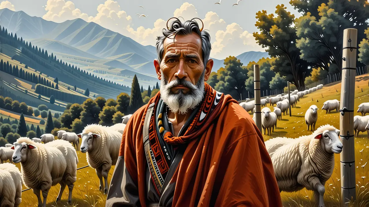 Un pastor anciano observa Navarra serena