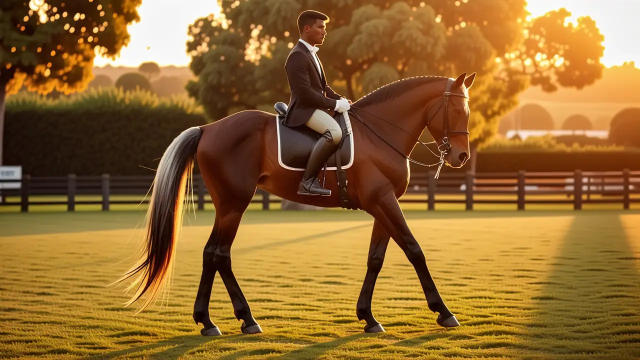 Un jinete español joven domina elegantemente su caballo