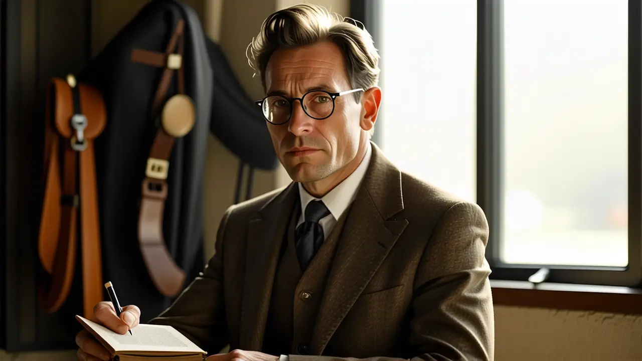 Un caballero pensativo lee en estudio antiguo