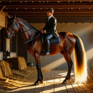 Un jinete español majestuoso domina el establo