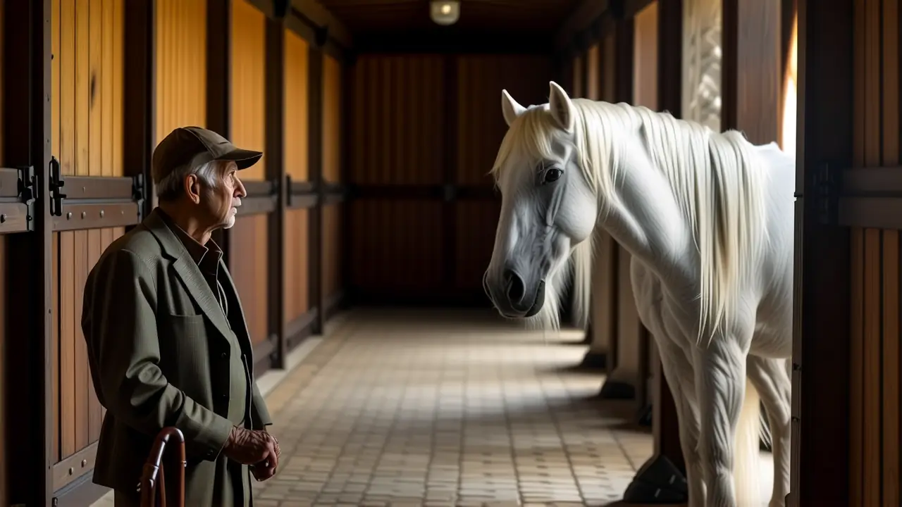Un criador español contempla su caballo blanco