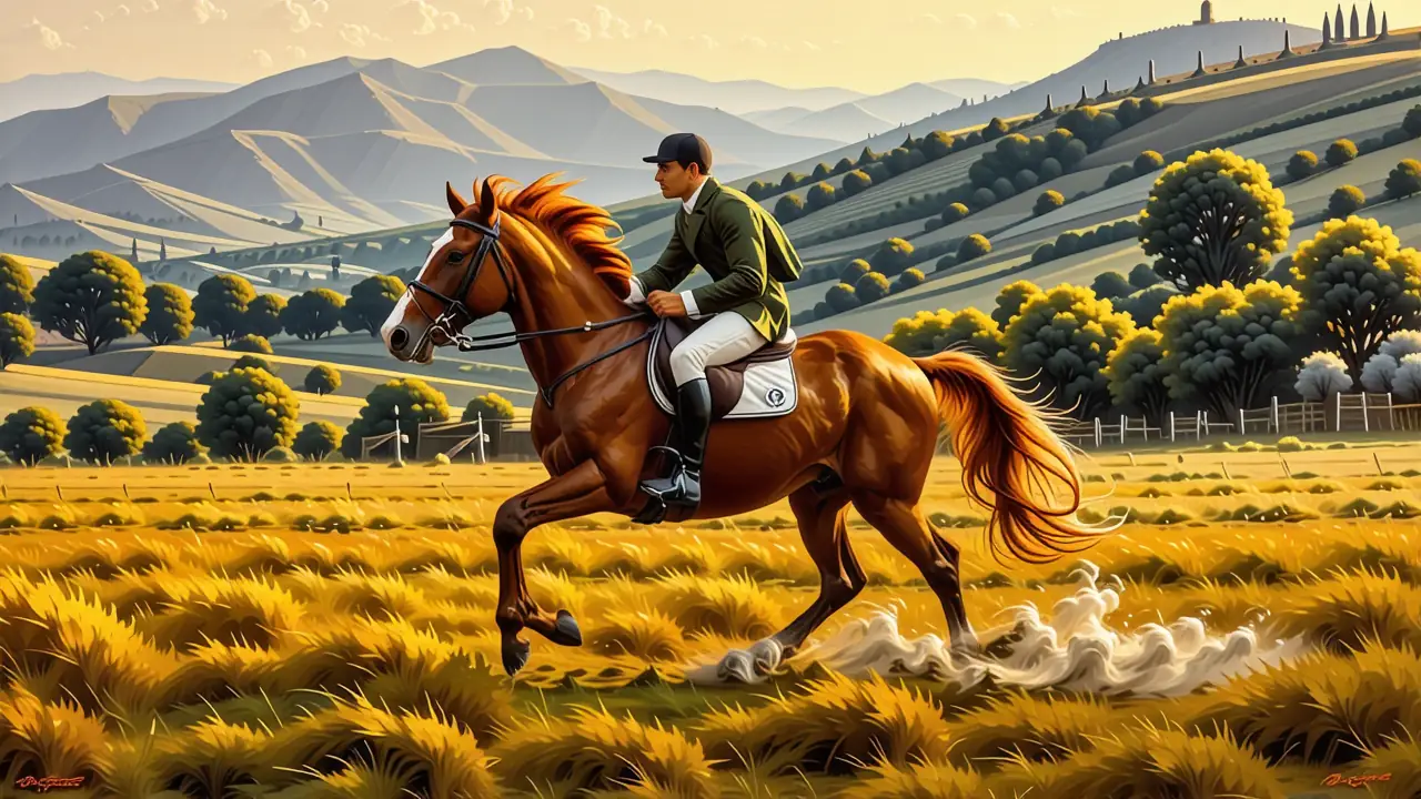 Jinete cabalgando, luz dorada y libertad