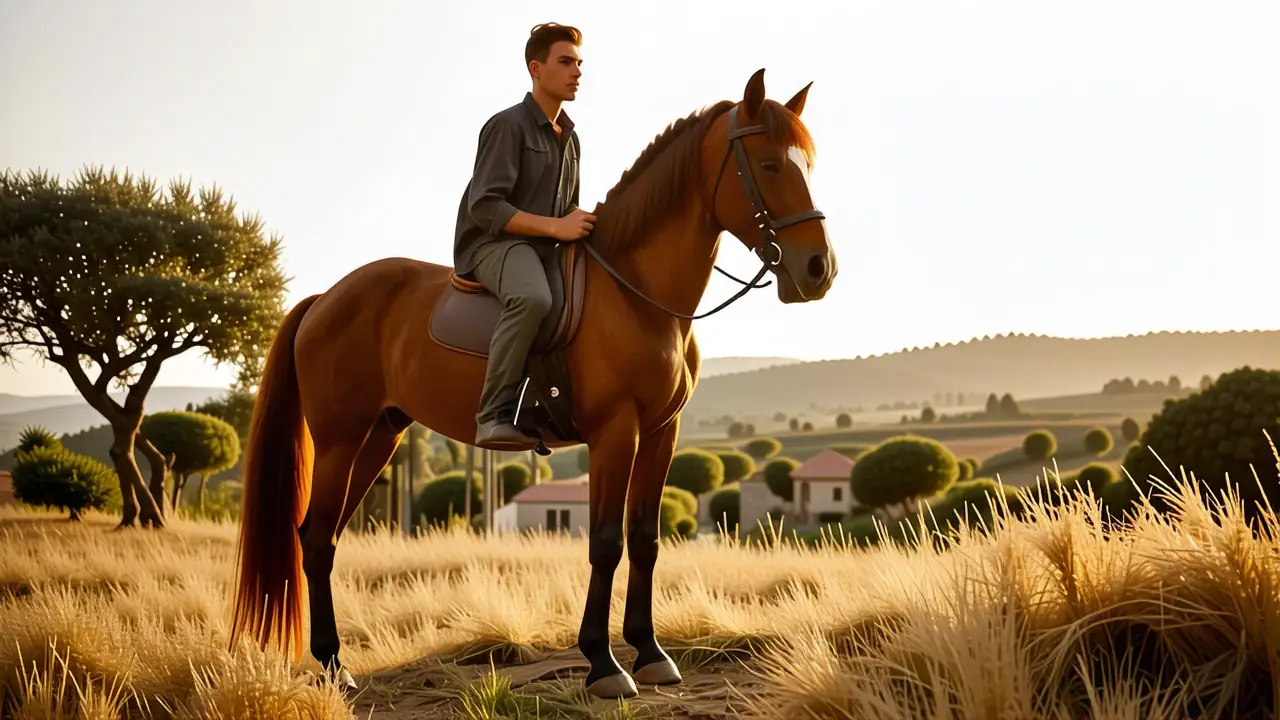 Un hombre pensativo monta a caballo en España