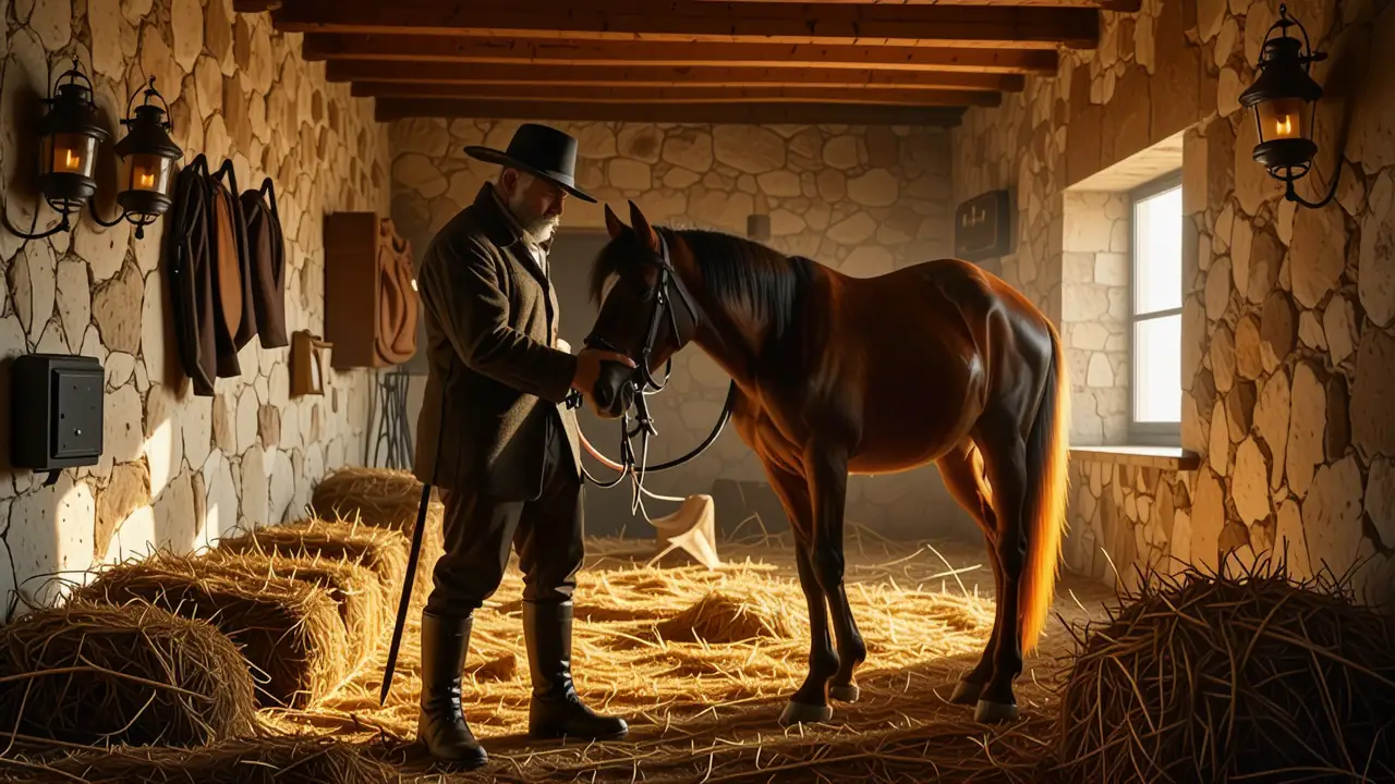 Un jinete español guía su caballo sereno