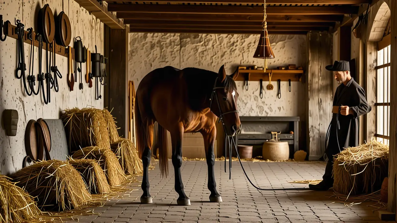 Un jinete español guía su caballo en luz dorada