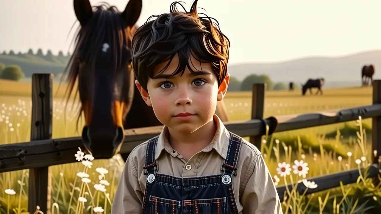 Un niño pensativo disfruta la luz dorada