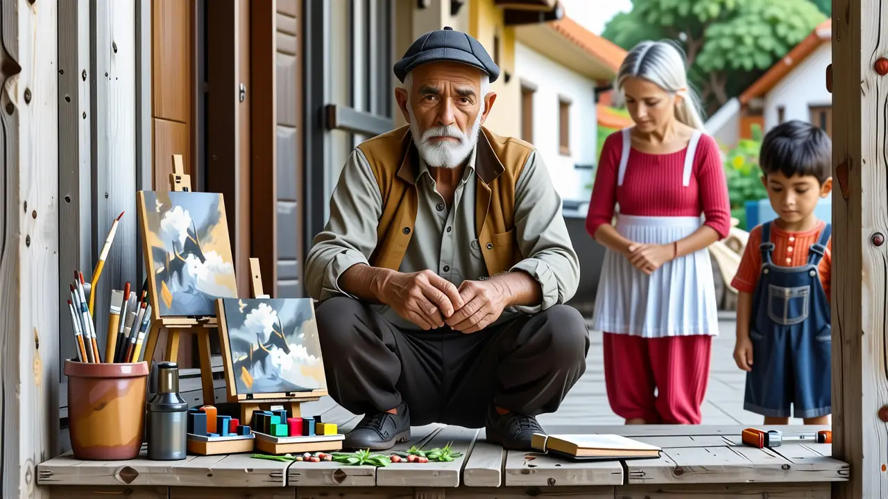 Un hombre amable observa su entorno rural