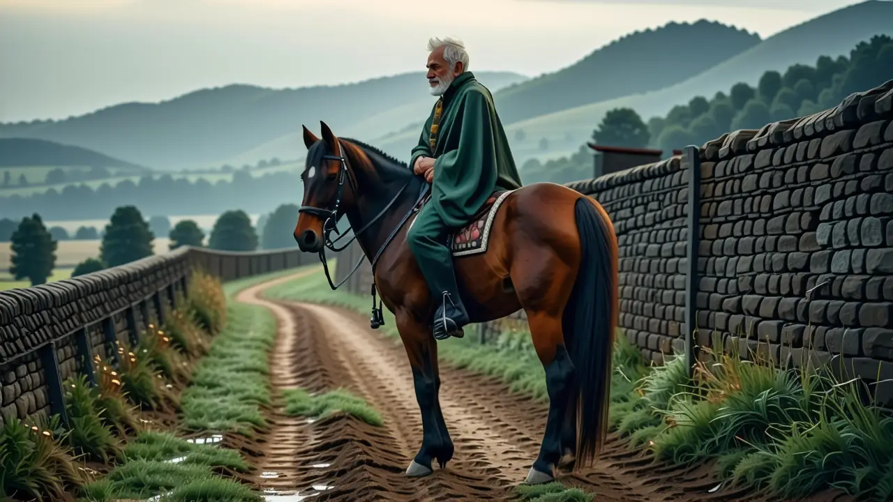 Un anciano galés contempla su caballo