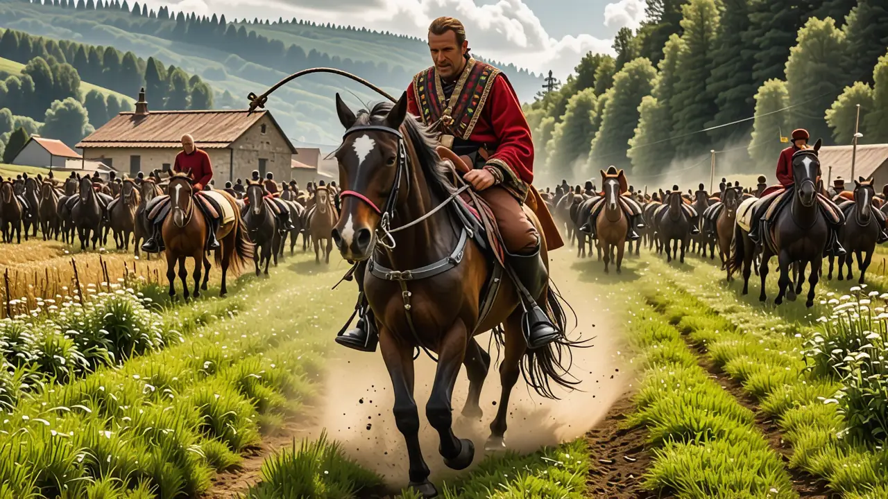 Un hombre galés indómito cabalga en tradición