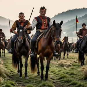 Un hombre gallego lidera caballos en tradición