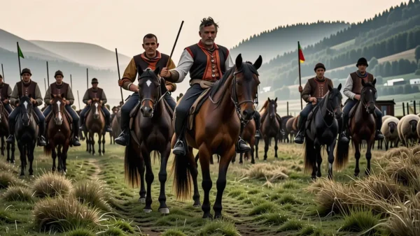 Un hombre gallego lidera caballos en tradición