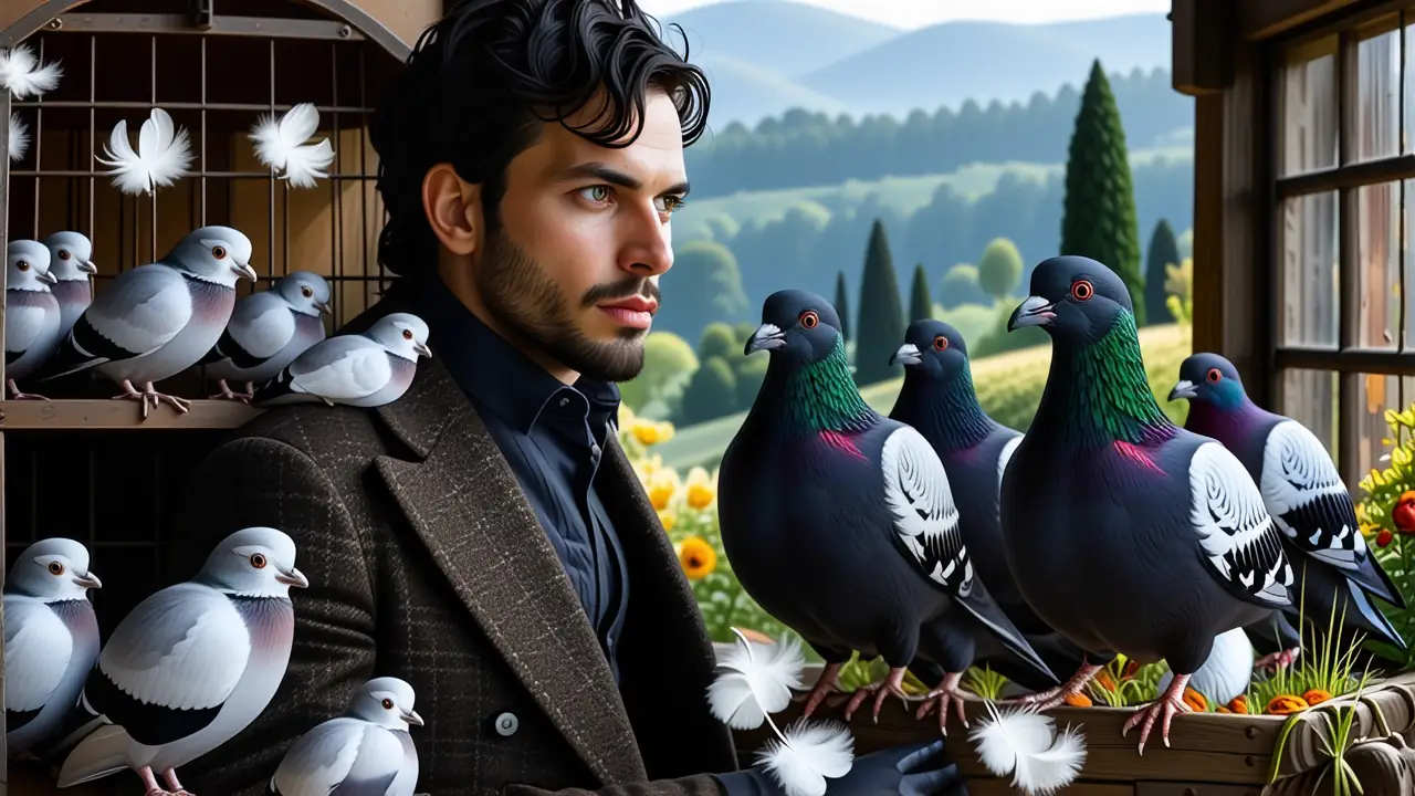 Razas de Palomas de Fantasia: 10 Razas Exóticas 1 Un hombre pensativo observa palomas exóticas