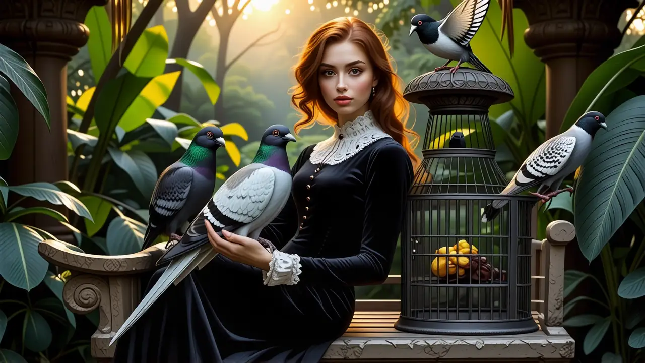 Una mujer elegante posa en jardín