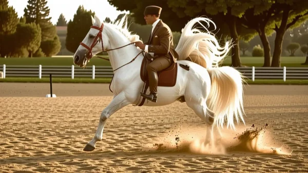Un jinete reiner captura su caballo en luz dorada