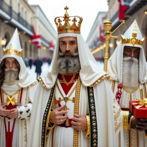 Un hombre español recibe a Reyes Magos