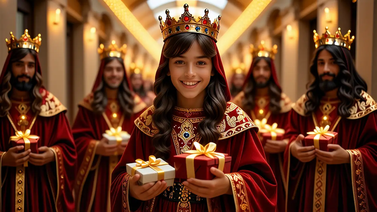 Un niño feliz recibe Reyes Magos