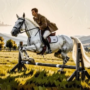 Joven jinete cabalga en la luz