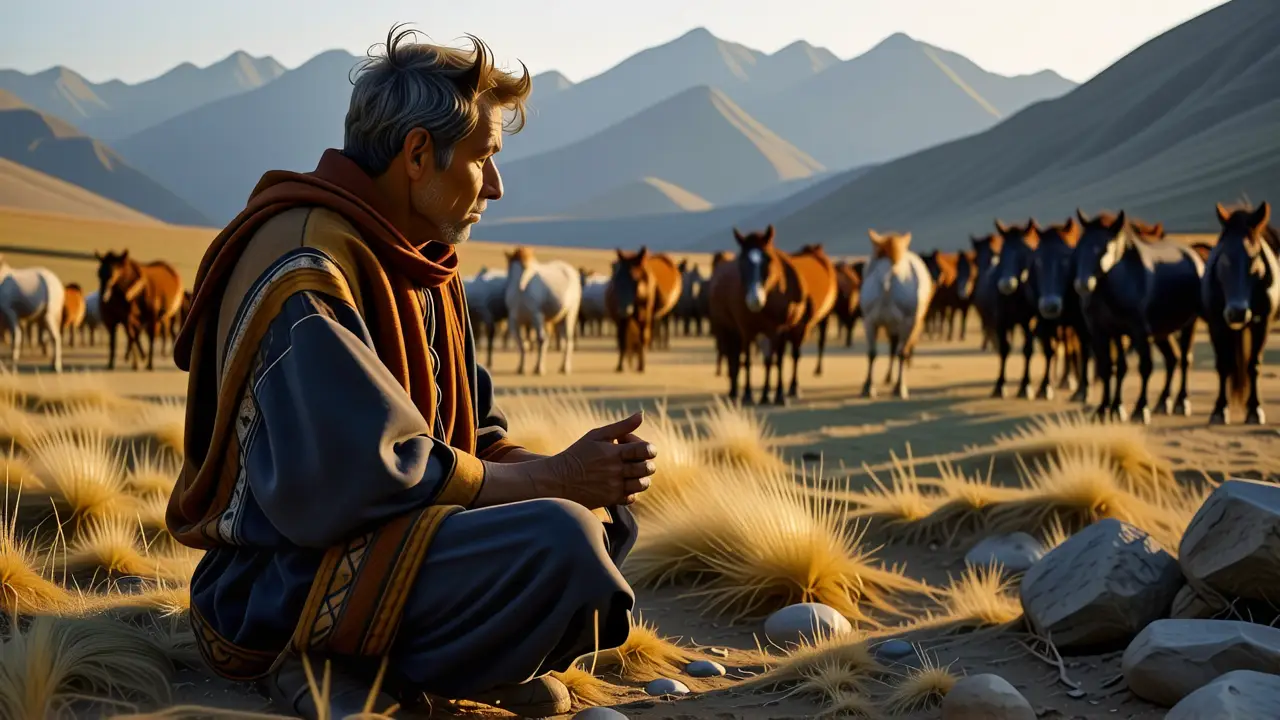 Un pastor anciano contempla la estepa