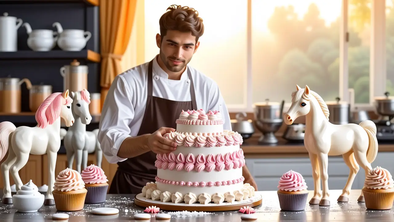 Un joven chef crea un pastel