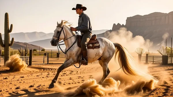 Un vaquero español realista monta en silencio