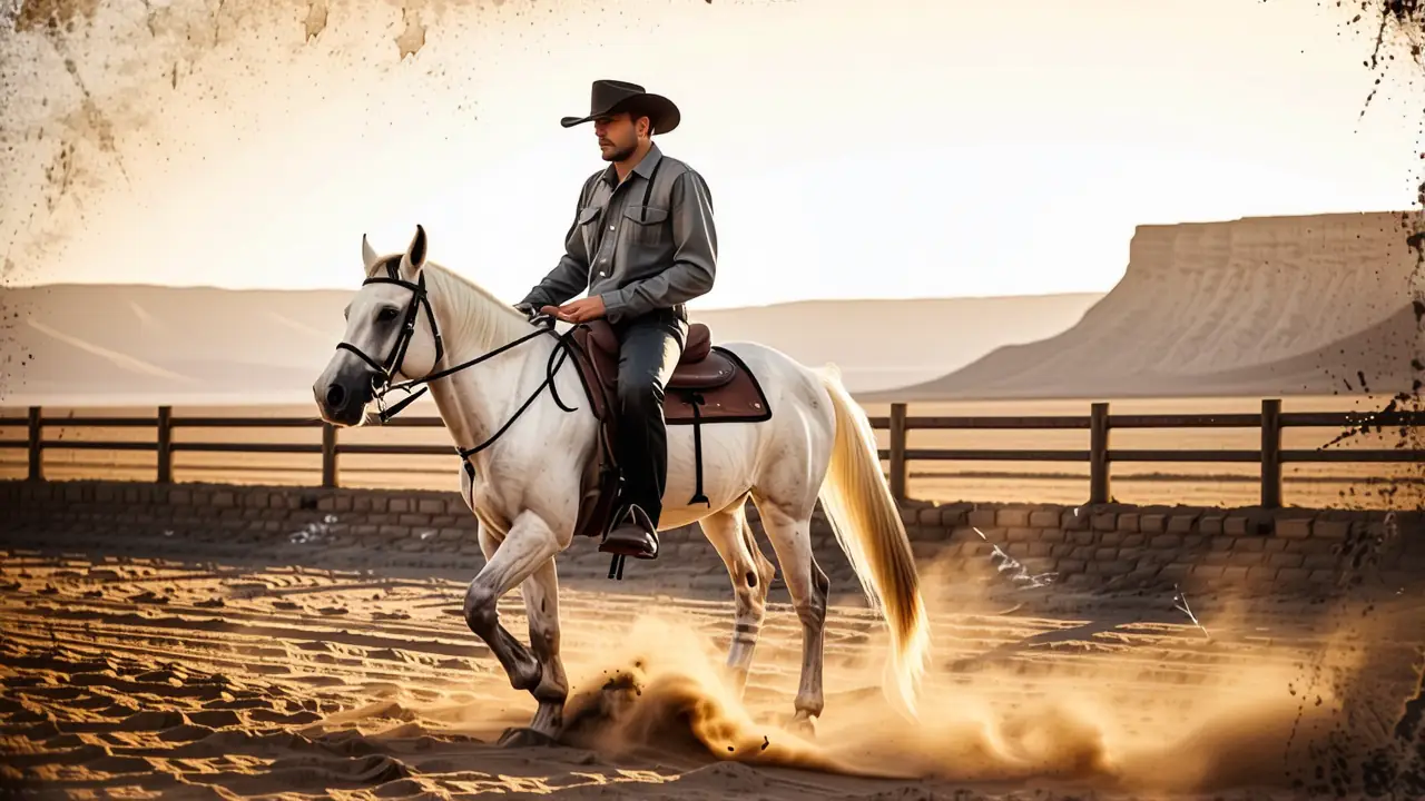 Un vaquero español realista monta su caballo