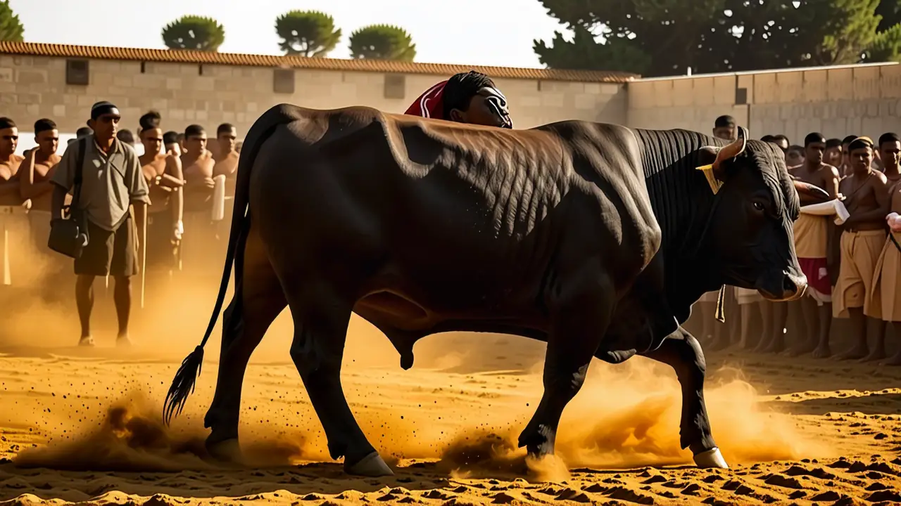 Torero Javier Castaño enfrenta al toro en plaza