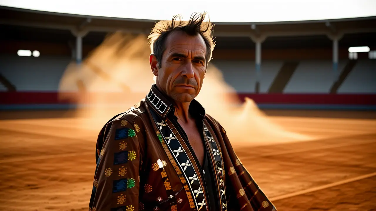 Un matador español serio en traje luces